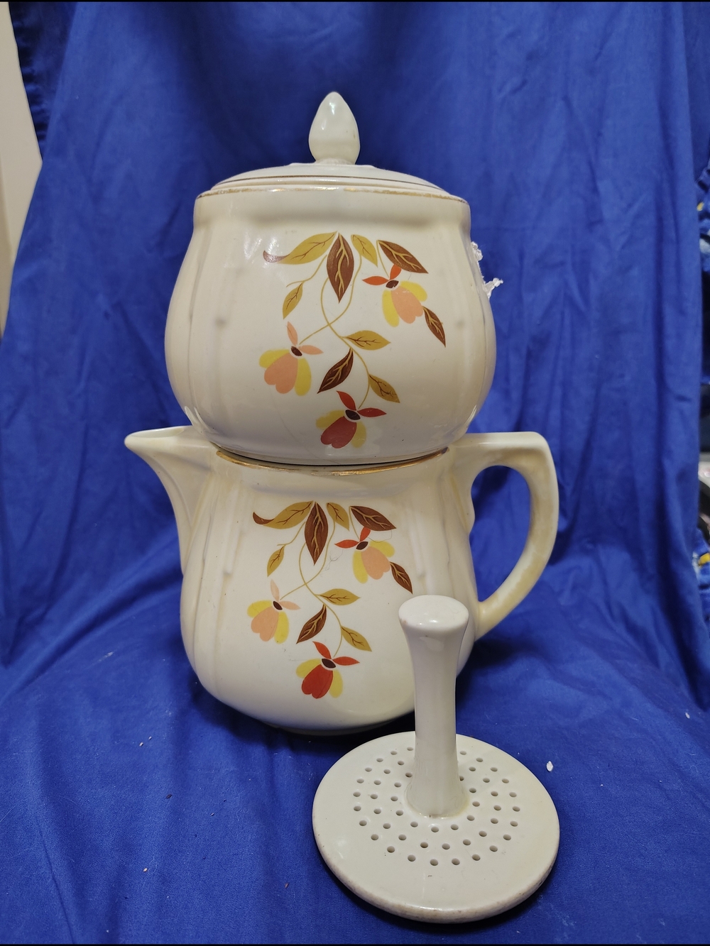 Cream Ceramic Teapot and Sugar Set with Autumn Floral Design